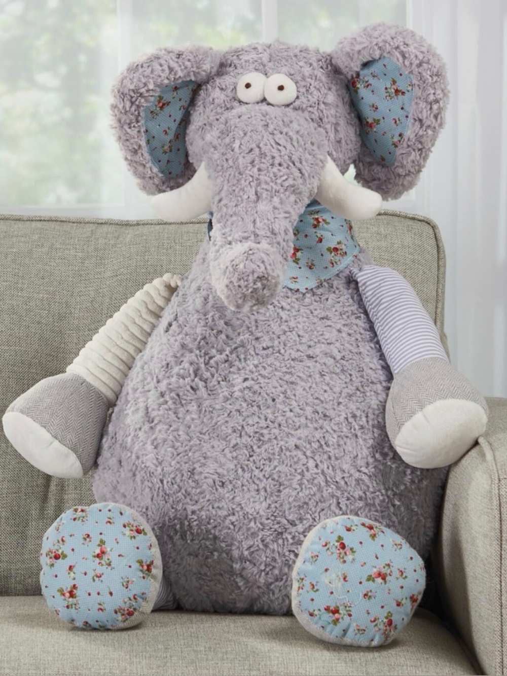 NWT Mina Victory Plush Lines - Elephant Plush Cushion, Gray, 22 x 26 inches